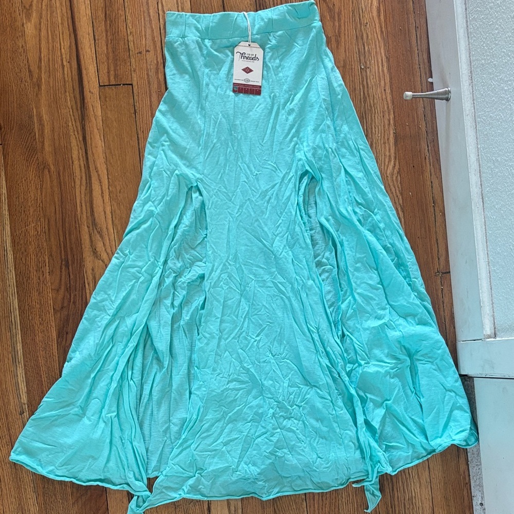 Fed By Threads Hemp/Organic Cotton Turquoise Flowy Skirt